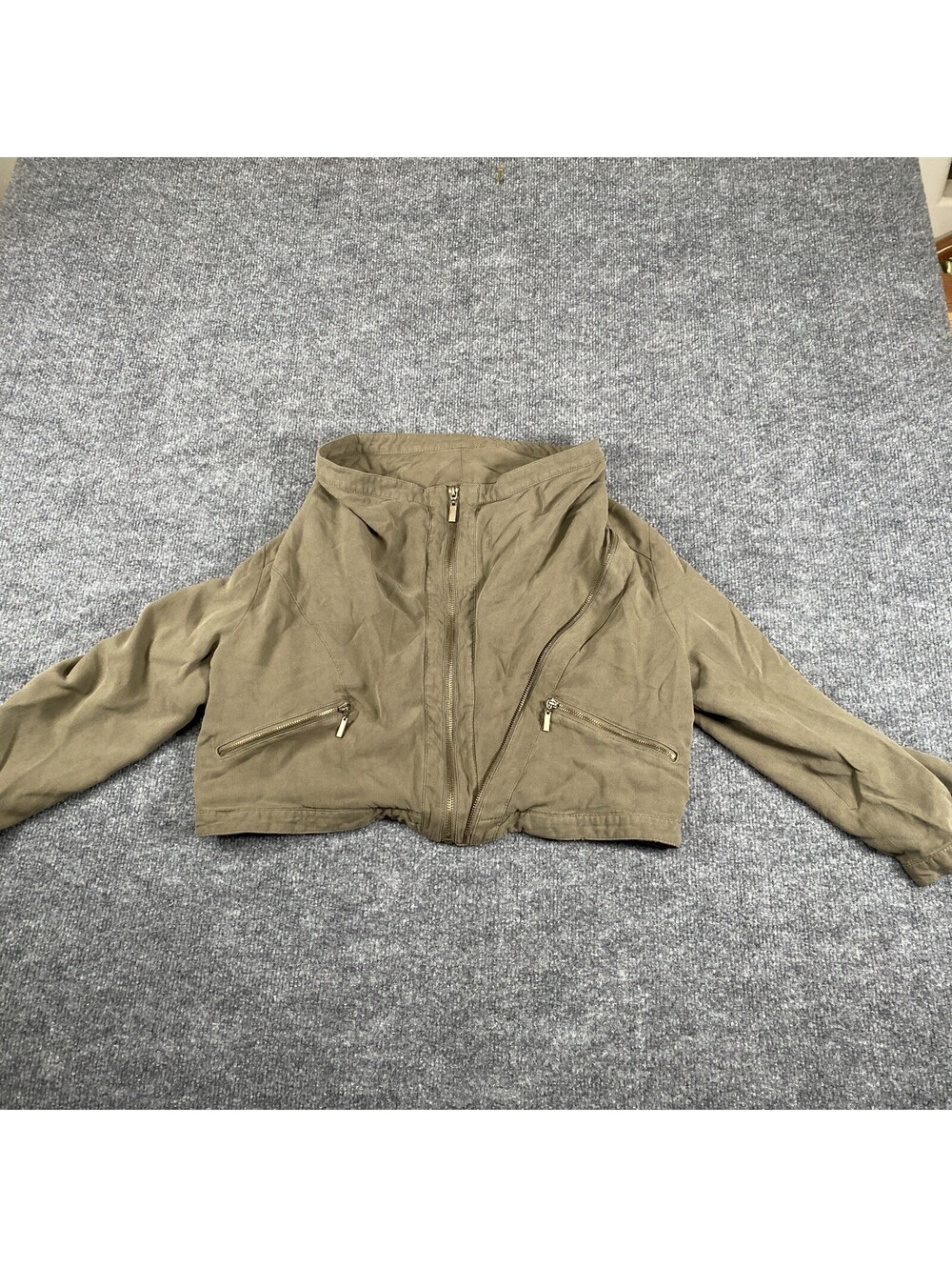 Inc International Concepts Off-The-Shoulder Jacket Sz L Women Full Zip Olive Ag